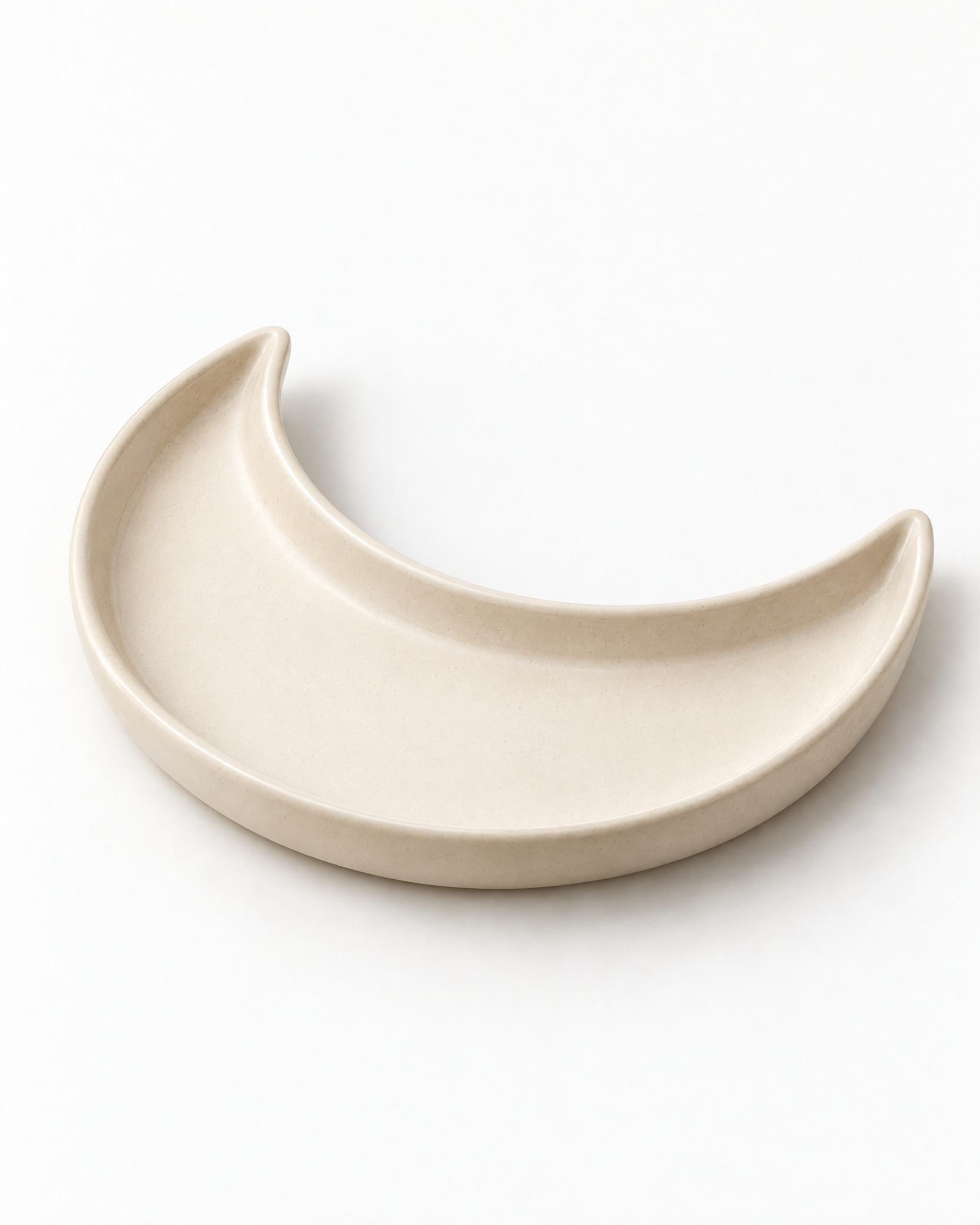 Generated product concept of an unbranded crescent catchall tray; not confirmed Langrum Ventures inventory.